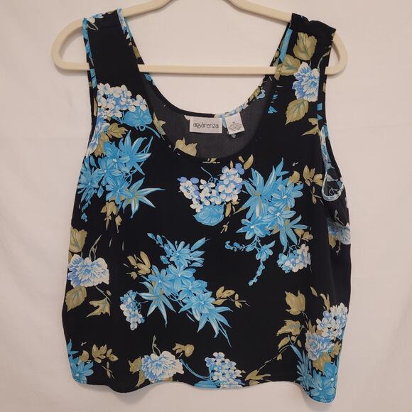Apparenza 2 Piece Floral Top Set Tank & Sheer Layer Blouse XL Black Blue - Picture 4 of 9